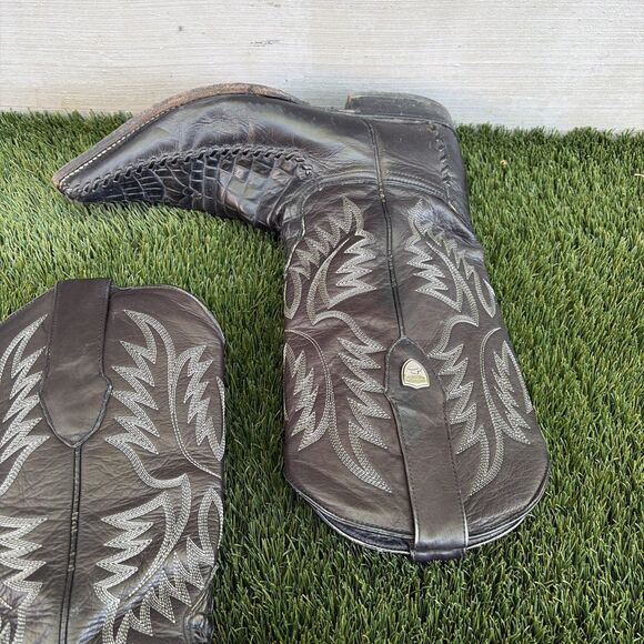 Wild West Crocodile Leather Toe Cowboy Western Boots Handcrafted Sz 8 Black main image 9